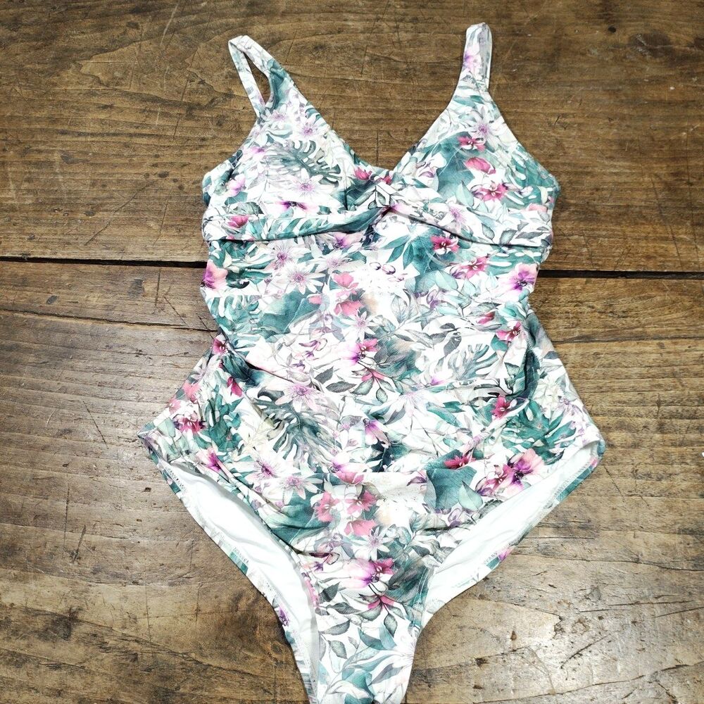 Nip Tuck Swimsuit Sz 6 Floral One Piece Multi Fit Cup Ruching Beach